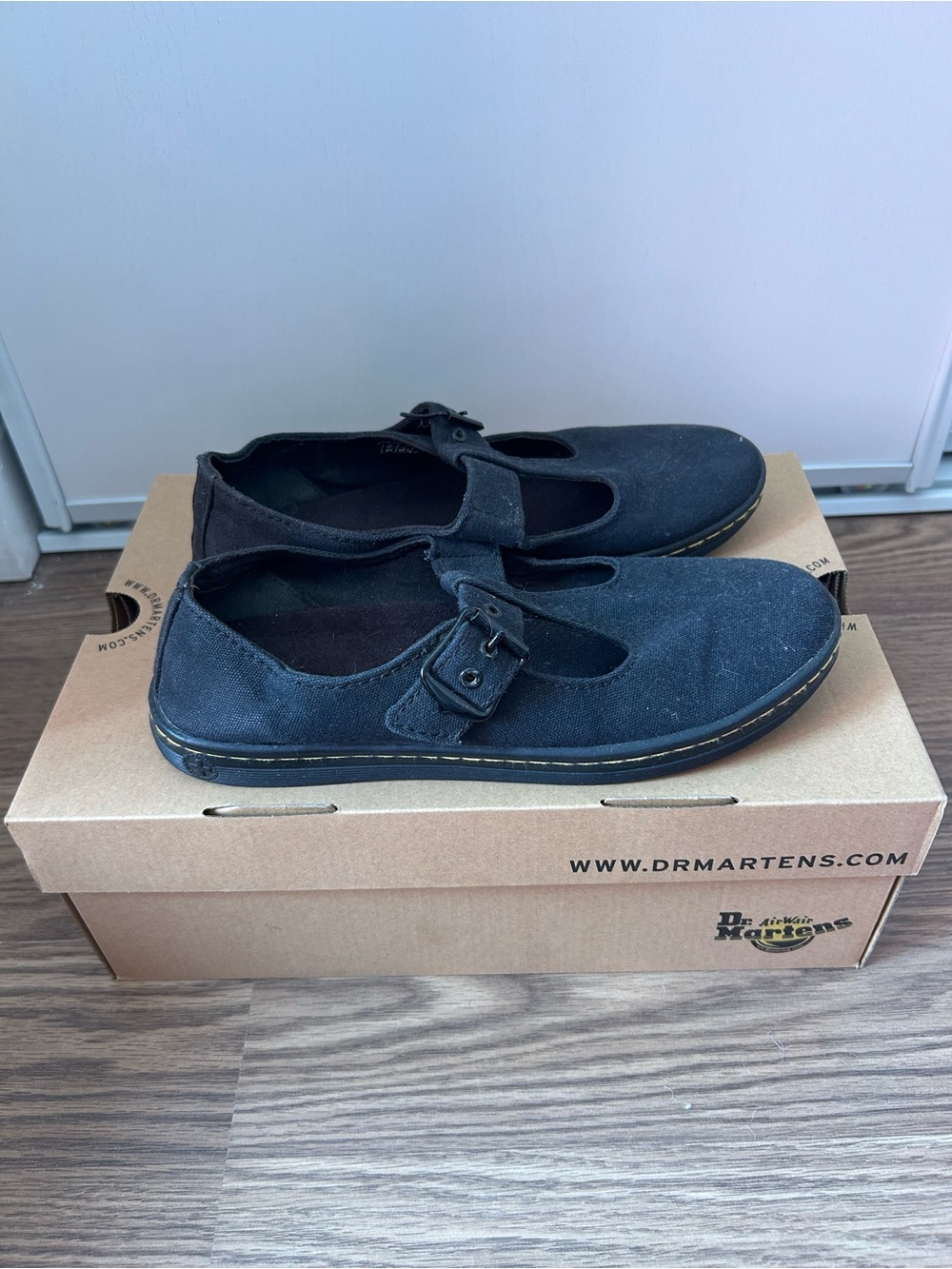 Dr. Martens Black Canvas Mary Jane Loafers with Buckle